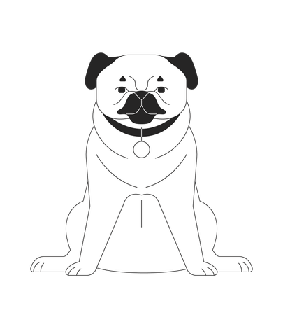 Adorable pug sentado con etiqueta de collar  Ilustración