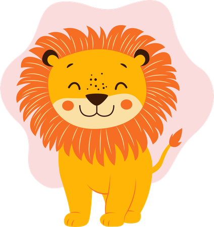 Adorable Roi Lion de la Jungle avec une expression heureuse  Illustration