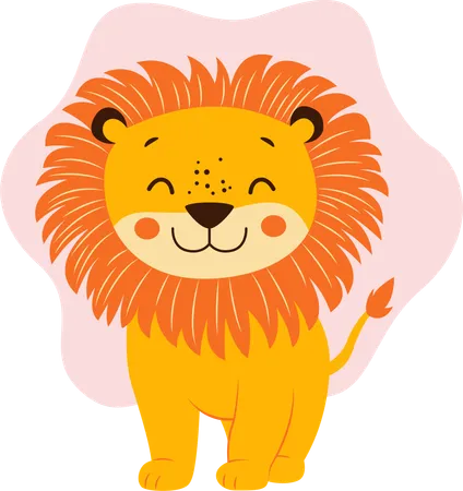 Adorable Roi Lion de la Jungle avec une expression heureuse  Illustration