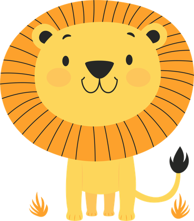 Adorable Roi Lion de la Jungle avec une expression heureuse  Illustration