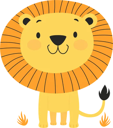 Adorable Roi Lion de la Jungle avec une expression heureuse  Illustration