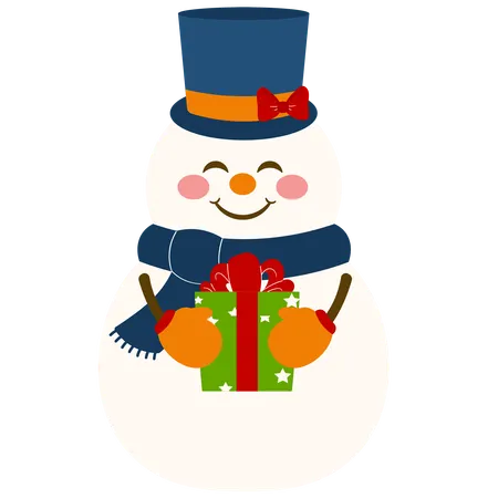 Adorable Snowman Holding  Gift  Illustration