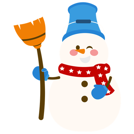 Adorable Snowman With Broom  Illustration