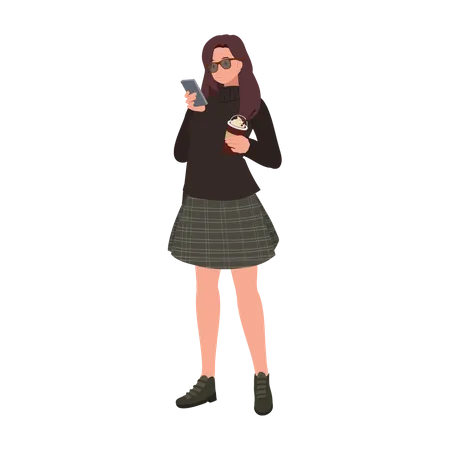 Adorable Teenage Girl using phone  일러스트레이션