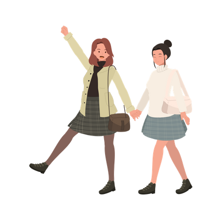 Adorable Teenage girls walking together  Illustration