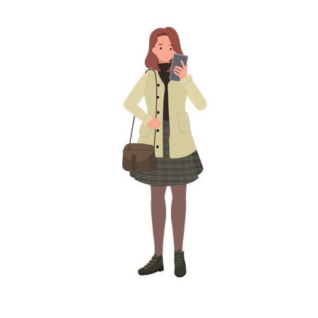 Adorable Teenage using phone  Illustration