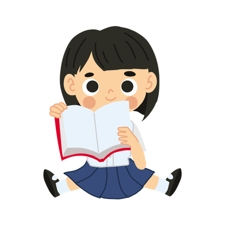 Adorable Thai Student Sitting and Reading Book  Illustration