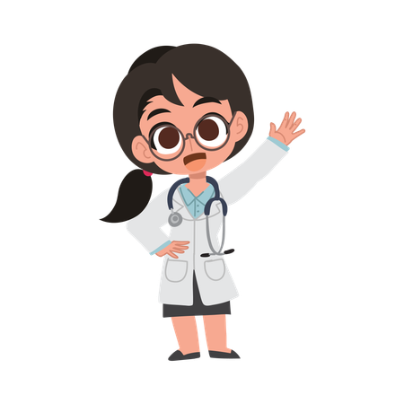 Adorable woman doctor waving hand friendly hospital staff  Illustration