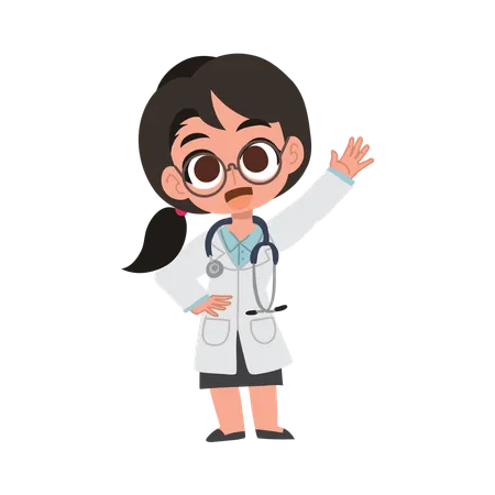 Adorable woman doctor waving hand friendly hospital staff  Illustration