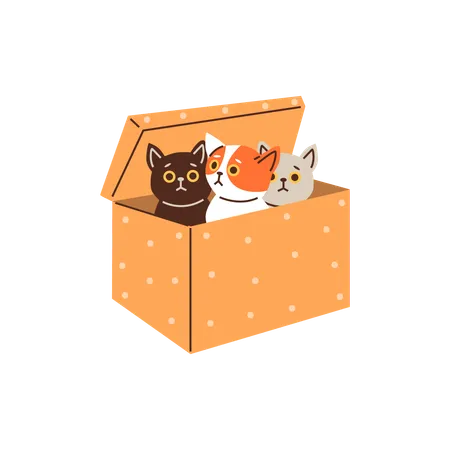 Adorables chatons assis dans une boîte cadeau en carton  Illustration