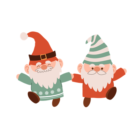 Adorables gnomos navideños bailando de dibujos animados  Ilustración