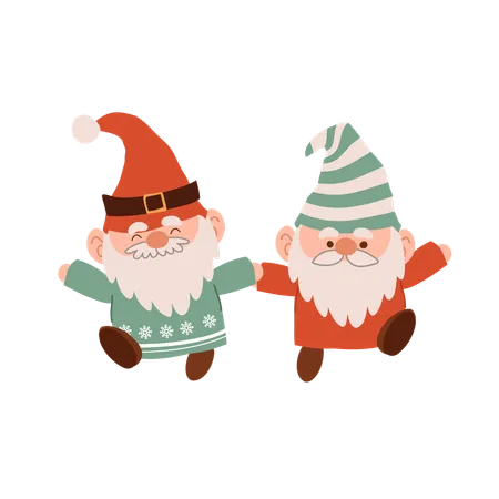 Adorables gnomos navideños bailando de dibujos animados  Ilustración