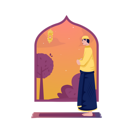 Adoração muçulmana rezando  Ilustração