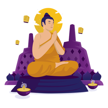 Adoración de meditación budista  Ilustración