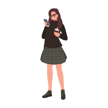 Adorável adolescente usando telefone  Ilustração