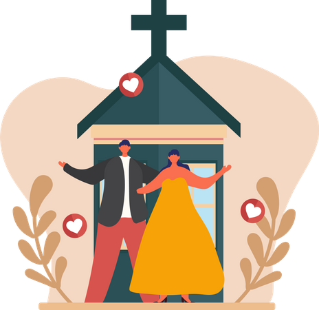 Lindo casal celebra cerimônia de casamento  Ilustração