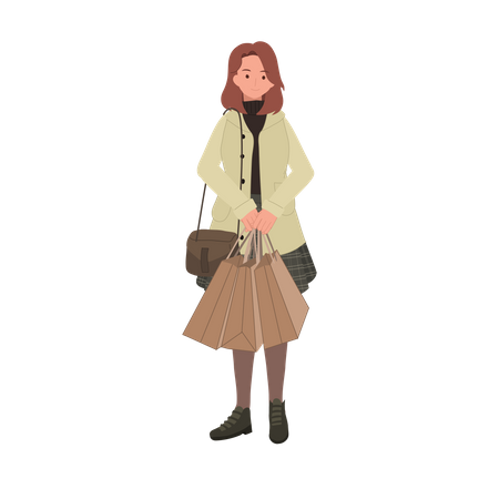 Adorável mulher segurando uma sacola de compras  Ilustração