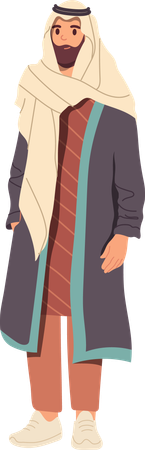 Adult arabic man  wearing traditional turban ethnic accessory and robe and pantsuit  Illustration