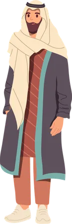 Adult arabic man  wearing traditional turban ethnic accessory and robe and pantsuit  Illustration