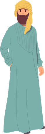 Adult bearded Islamic man wearing traditional oriental dress and turban  Illustration