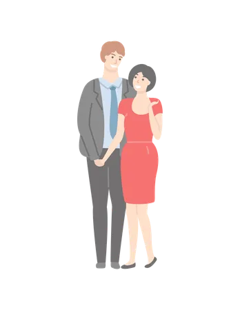 Adult Couple Handsome Man In Suit And Pretty Woman In Red Dress Isolated Cartoon Characters Vector Husband And Wife Happy Family Laughing People Illustration