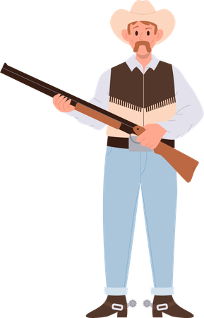 Adult cowboy wearing vintage traditional clothing holding rifle  イラスト