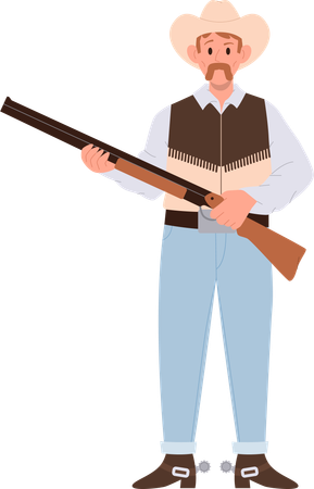 Adult cowboy wearing vintage traditional clothing holding rifle  Illustration