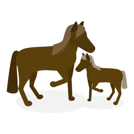 Adult horse taking care of baby horse  Illustration