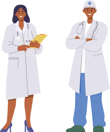 Adult man and woman doctor characters wearing uniform  Illustration
