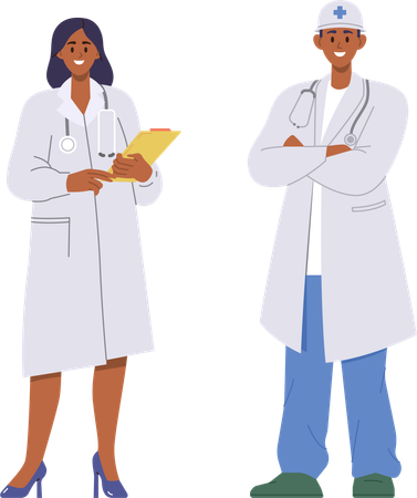 Adult man and woman doctor characters wearing uniform  Illustration