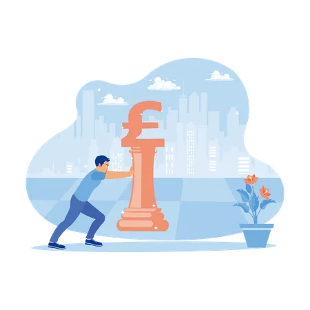 Adult Man Pushing Money Pound Symbol On Chess Board  Illustration