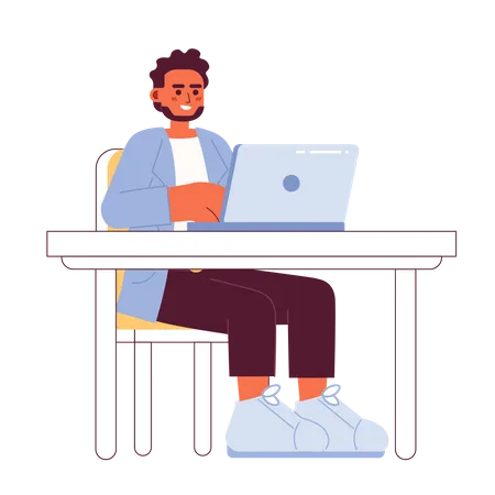 Beard Indian Adult Man Working On Laptop Office 2 D Cartoon Character South Asian Bearded Male Sitting At Desk Isolated Vector Person White Background Surfing Computer Color Flat Spot Illustration Illustration