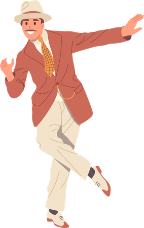 Adult retro man wearing stylish vintage clothes stepping  イラスト