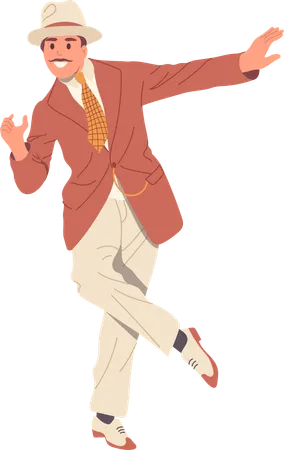 Adult retro man wearing stylish vintage clothes stepping  イラスト