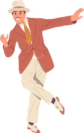 Adult retro man wearing stylish vintage clothes stepping  Illustration