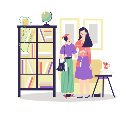 Adult woman and teenage girl talking  Illustration