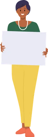 Adult Lady Activist Or Protester Cartoon Character Holding Empty Placard Poster Paper Sheet With Copy Space For Text Vector Illustration Female Rights Protection In Society Woman Power Concept イラスト