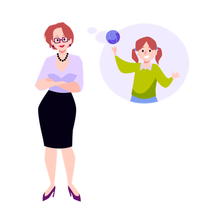 Adult woman thinking about childhood  Illustration