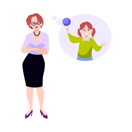 Adult woman thinking about childhood  Illustration