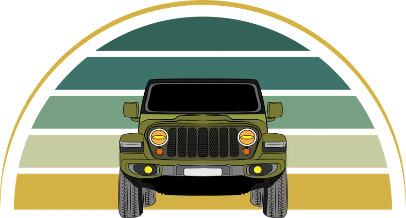 Adventure Jeep Retro Design Landscape Illustration