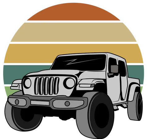 Adventure Jeep Retro Design Landscape Illustration