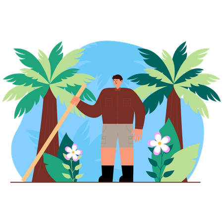 Adventurer in jungle Illustration