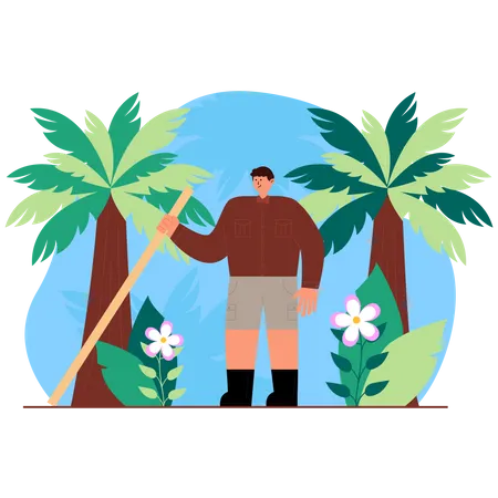 Adventurer in jungle  Illustration