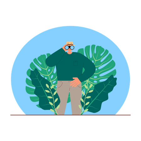 Adventurer looking through binoculars  Illustration