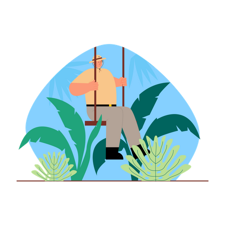 Adventurer swing in jungle  Illustration