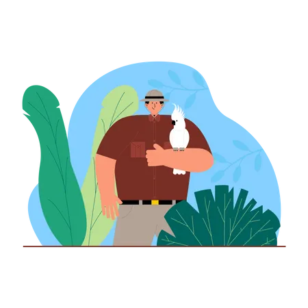 Adventurer with cockatoo Illustration