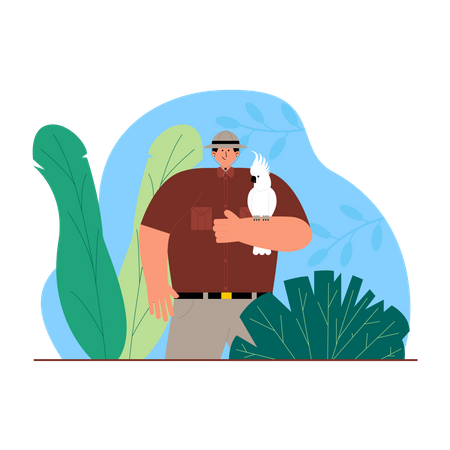 Adventurer with cockatoo  Illustration