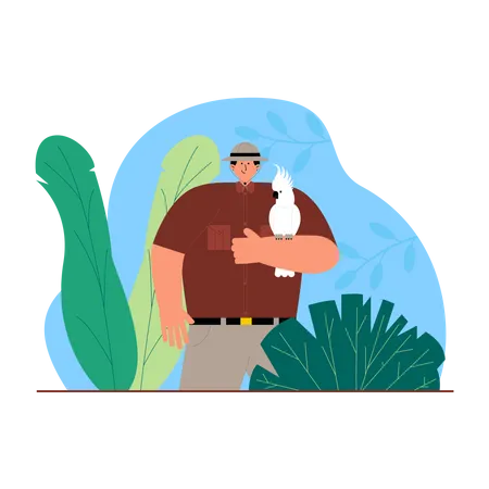 Adventurer with cockatoo  Illustration