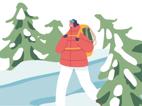 Adventurous Climber Character Backpack In Tow Conquers Towering Peak Each Step A Triumph Every Ascent A New Chapter In Their Journey Through Nature Majestic Landscapes Cartoon Vector Illustration Illustration