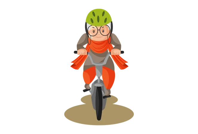 Adventurous Grandmother rides a bicycle  イラスト